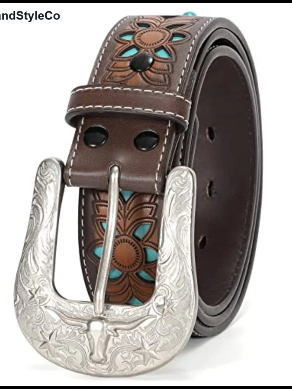 Genuine Leather Western Belt Engraved Tooled Cowboy Belt Unisex Adjustable